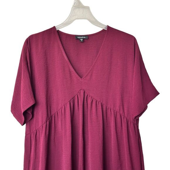 Mittoshop S Red Brown Short Sleeve V-Neck Mini Babydoll Dress - Picture 6 of 8
